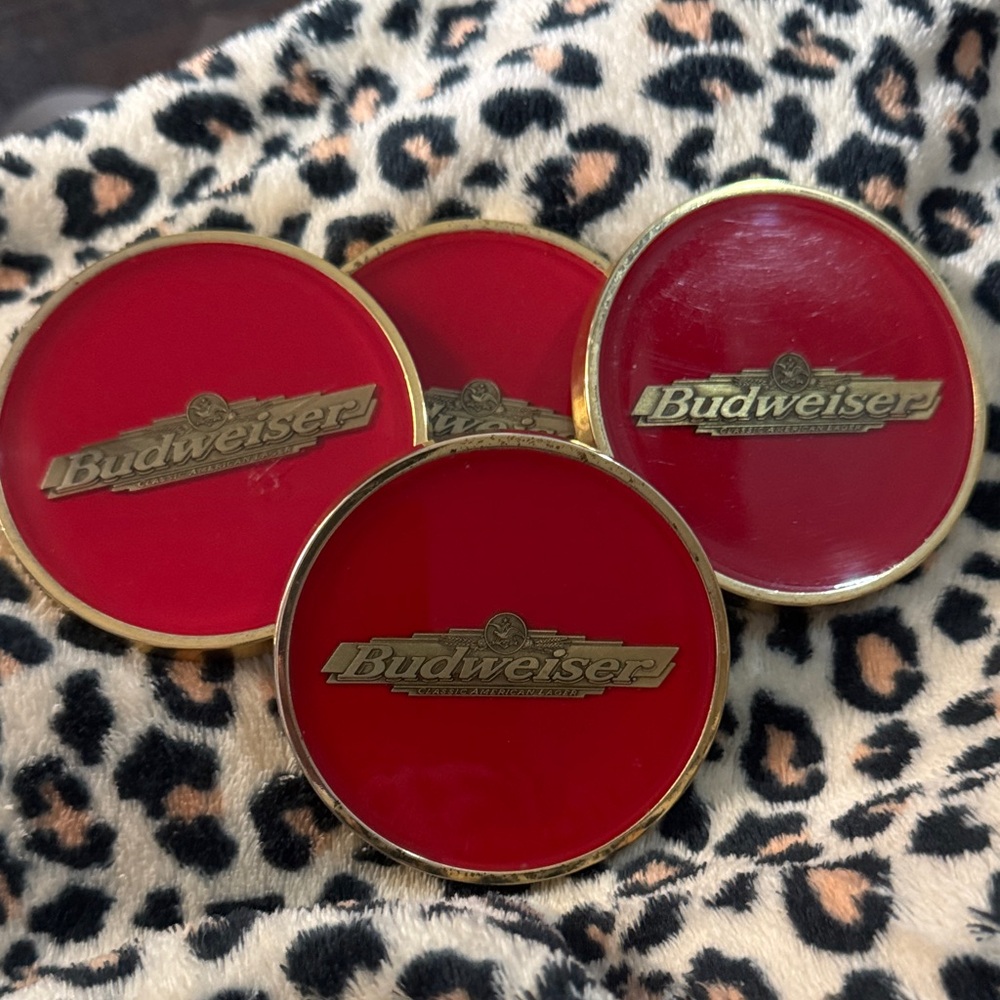 Budweiser Red and Gold Drink Coasters.